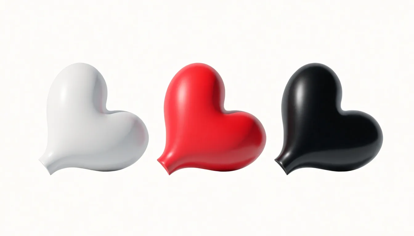 Białe, czerwone i czarne serce emoji przedstawione obok siebie